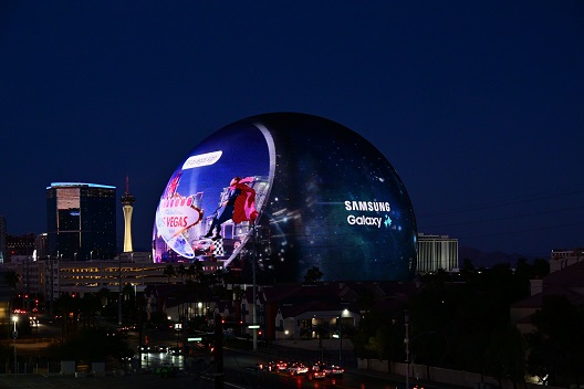 8일(현지시간) 미국 라스베이거스의 랜드마크 스피어(Sphere)에서 공개된 '갤럭시 언팩' 디지털 티징 영상. (사진=삼성전자)