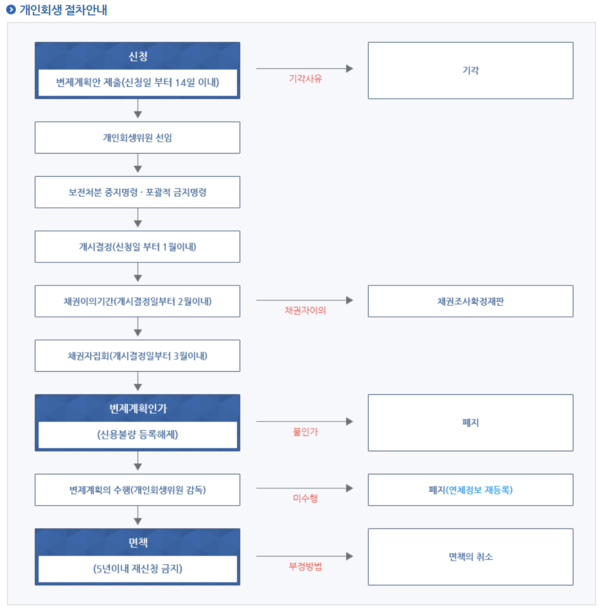 개인회생 절차 안내(자료=서울회생법원 홈페이지 캡처)