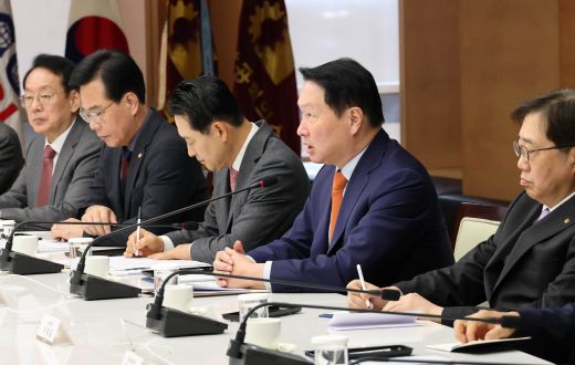 19일 열린 국민의힘-대한상공회의소 정책 간담회에서 최태원 대한상의 회장이 인사말을 하고 있다. (사진=대한상공회의소)