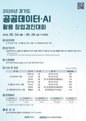 경기도, ‘공공데이터·AI 활용 창업경진대회’ 29일까지 접수